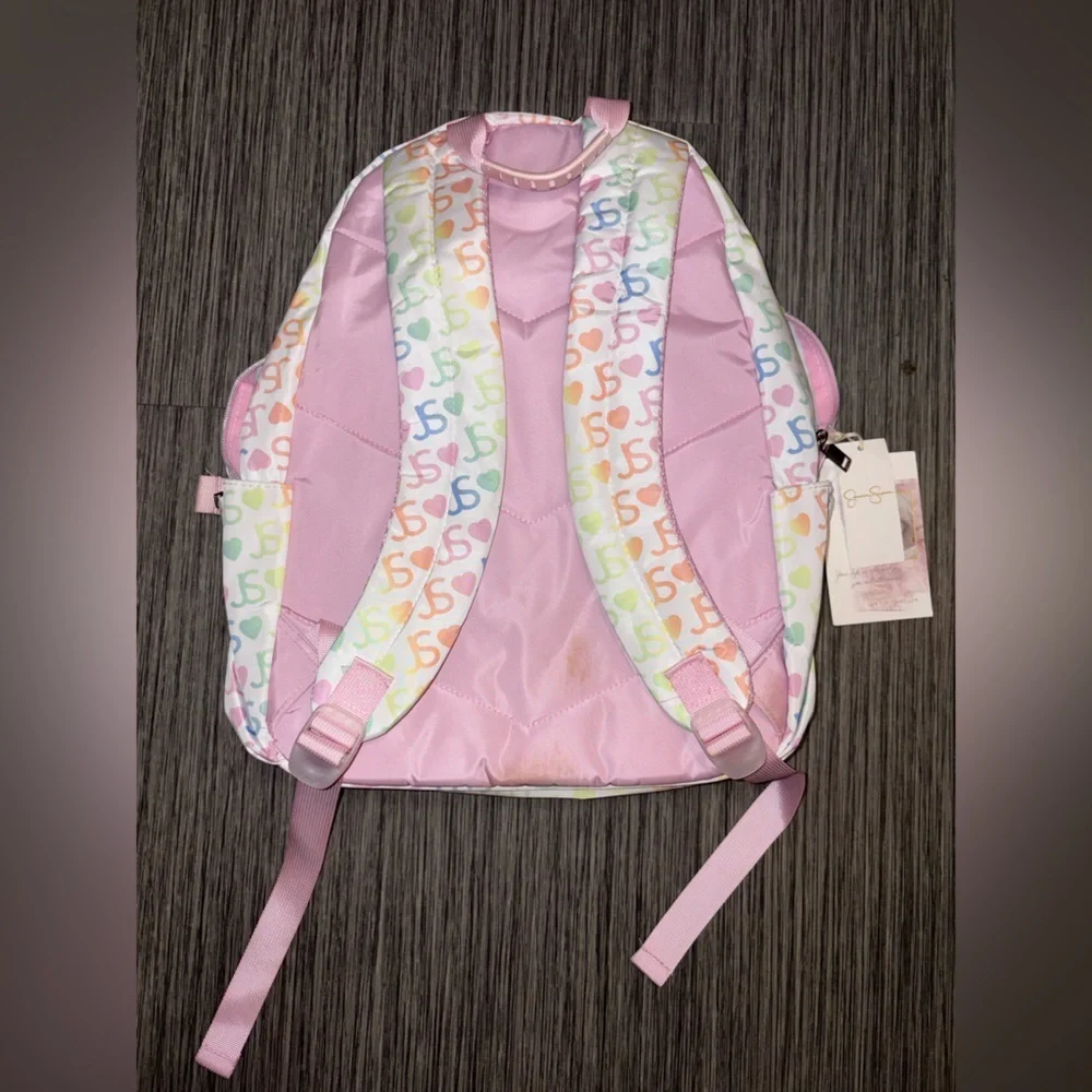 Jessica Simpson Pink Pastel Logo Full Size Backpack and Lunch Bag Set- NWT